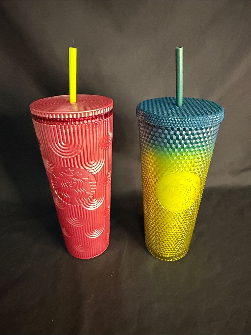 Starbucks Pink Studded Tumbler & Blue-Yellow Ombre Studded Tumbler